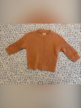 Kids Ribbed Crewneck Sweater in Rust